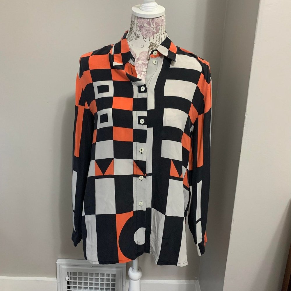 Vintage Mondi Silk Abstract Print Blouse Size Large
